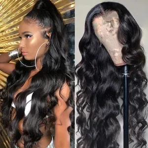 Luxury Transparent Front Human Hair Wigs For Women Raw Indian Wavy Body maquillaje Wave Synthetic Lace Frontal Wig Free
