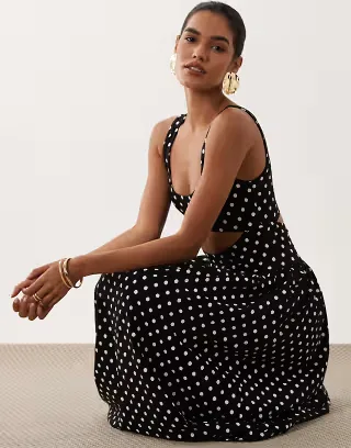 ASOS DESIGN cut-out detail midaxi dress in mono polka dot