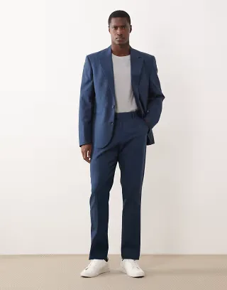 ASOS DESIGN 100% cotton linen look slim suit in navy