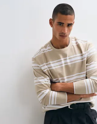 Threadbare long sleeve striped tee in beige and white