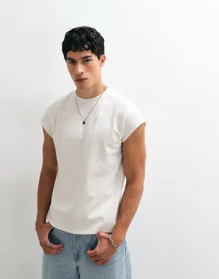ASOS DESIGN heavyweight regular fit T-shirt with cap sleeve in cream