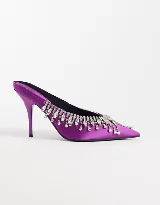 ASOS DESIGN Prism embellished stiletto high heeled mules in purple