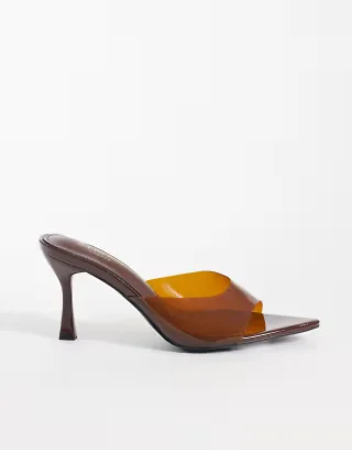 Simmi London Santo Wide Fit heeled mule sandals in chocolate