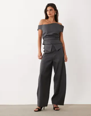 ASOS LUXE tailored overlay pants in charcoal - part of a set