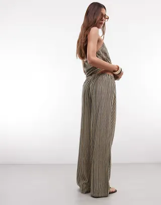 ONLY halterneck top & pull-on pants set in black stripe