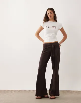 ASOS DESIGN jersey pants with side knot detail in plum - part of a set
