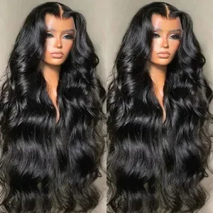 Indian Body Wave 40 Inch 13x6 HD Transparent Lace Front Human Hair Wig, Curly Black 360 Full Lace, Pre-Plucked, 400 Dens