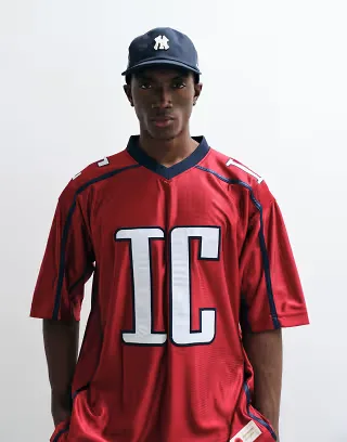 ICECREAM football jersey T-shirt in with logo print in red