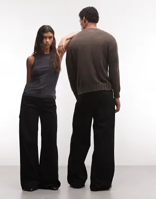 Weekday Unisex Solar loose fit wide leg jeans in black
