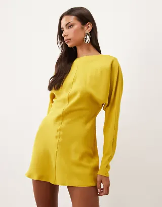 ASOS DESIGN batwing mini dress with cowl back in golden yellow