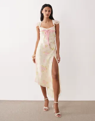For Love & Lemons rue midi dress in soft yellow
