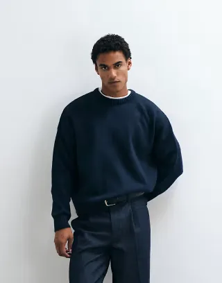 ASOS DESIGN super oversized knitted sweater in navy marl