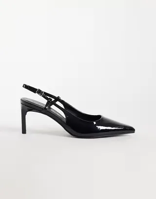 Public Desire Wide Fit Salsa sling back kitten heels in black