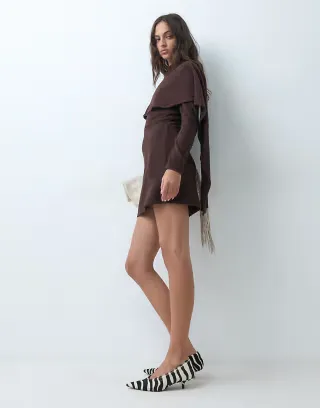 ASOS DESIGN supersoft elevated scarf mini dress in chocolate