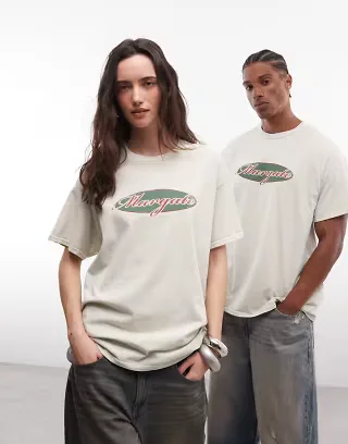 Reclaimed Vintage Unisex washed Margate t-shirt in ecru