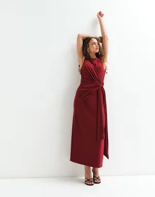 ASOS ADAPTIVE tie front jersey dress in burgundy