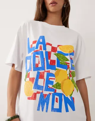 ASOS DESIGN oversized t-shirt with La Dolce Lemon graphic in white