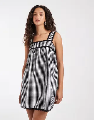 Motel Sandat smock mini dress in gray gingham