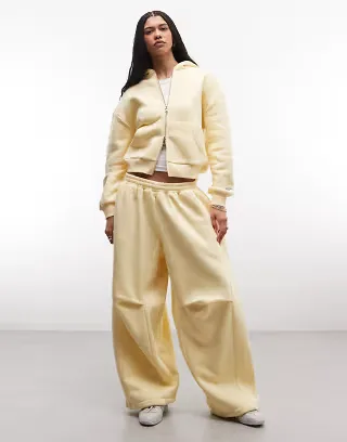 COLLUSION boxy zip through hoodie & sweatpants set in buttermilk