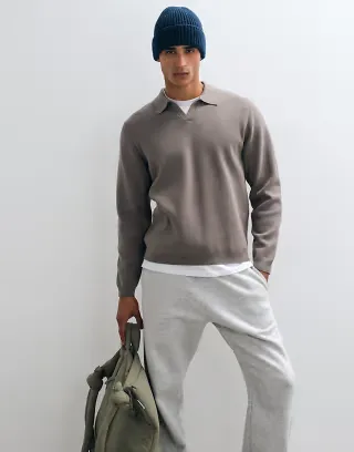 ASOS DESIGN relaxed compact knit notch neck in taupe