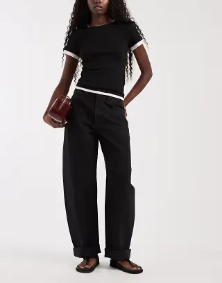 ASOS DESIGN High rise relaxed roll hem jeans in black