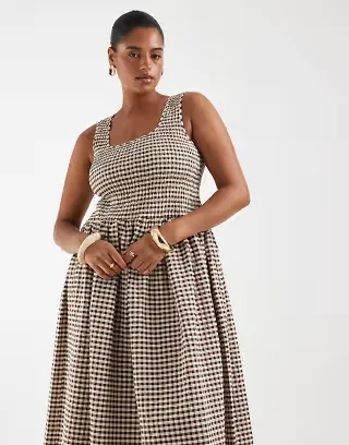 ASOS DESIGN Curve shirred midaxi dress in cream
