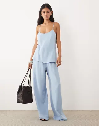 ASOS DESIGN linen blend wide leg pull on pants in black - part of a set