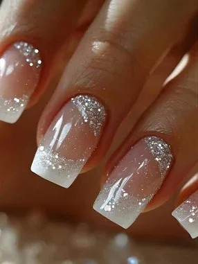 Pink French Manicure Short Square Press-On Nails Acrylic Designs French Tip 24pcs Glossy Jelly Graphic Elegant Winter Fa