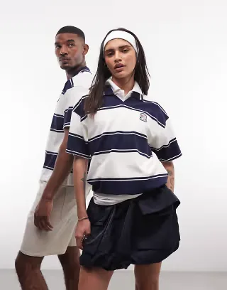 Reebok knit striped polo in off-white and navy - Exclusive to ASOS
