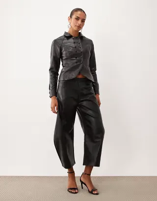 Lioness Form faux leather Napoleon button detail jacket and pants set in black