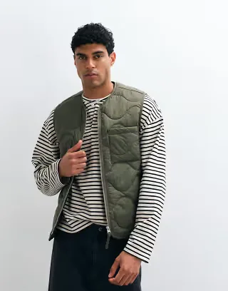 ARKET quilted vest with zip front in khaki green