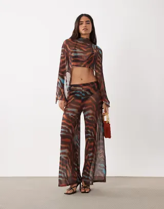 ASOS DESIGN printed mesh pants with bandana in brown animal print - part of a set