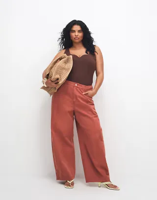 ASOS DESIGN Curve barrel leg pants with washed effect in rust