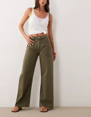 ASOS DESIGN cargo pants with knee seams in khaki green