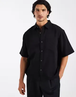 Cotton On boxy fit short sleeve shirt in black