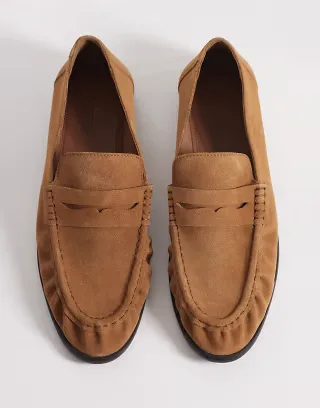 ASOS DESIGN penny loafers with ruching in tan suede