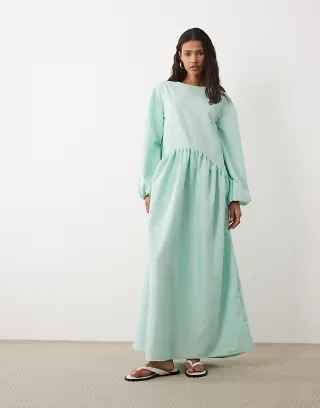 ASOS DESIGN crew neck arched waist smock maxi dress in green stripes