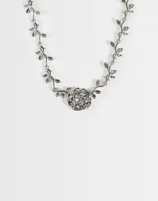 Reclaimed Vintage rose vine choker necklace in silver