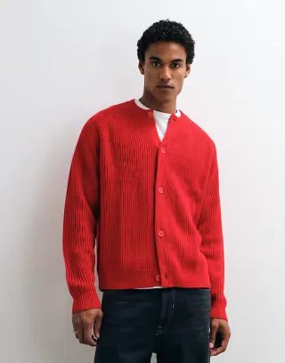 ASOS DESIGN oversized knitted fisherman rib cardigan in red