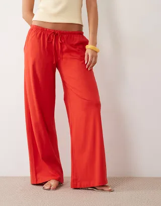 ASOS DESIGN elasticized wide leg pants in red - part of a set