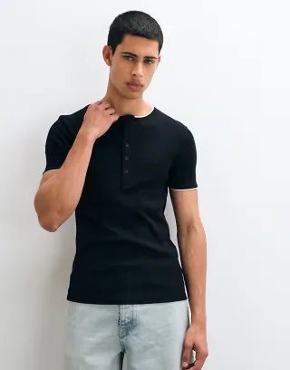 ASOS DESIGN muscle fit henley t-shirt in black