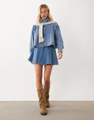 ASOS DESIGN denim flippy mini skirt in mid blue - part of a set
