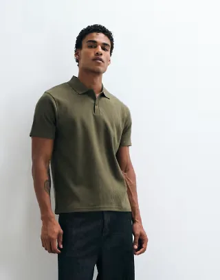 ASOS DESIGN heavyweight regular polo in khaki texture