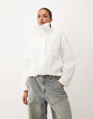 Lioness Shoreline funnel neck oversized utility toggle windbreaker jacket in white