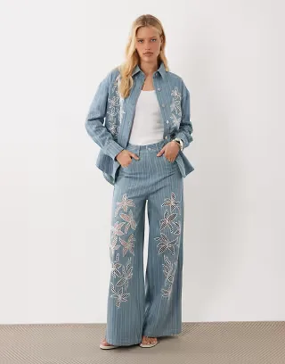Ghospell Rox cotton set in light blue pinstripe