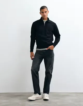 Mango cotton rich quarter zip sweatshirt in black