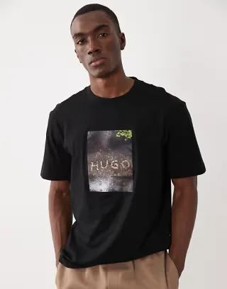 HUGO Red doreston relaxed fit chest graphic print T-shirt in black