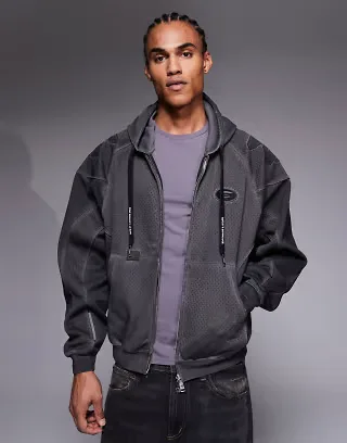 Aape by A Bathing Ape heavyweight zip up motocross hooded jacket in washed black