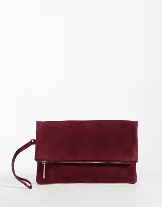 Accessorize suede foldover clutch in burgundy