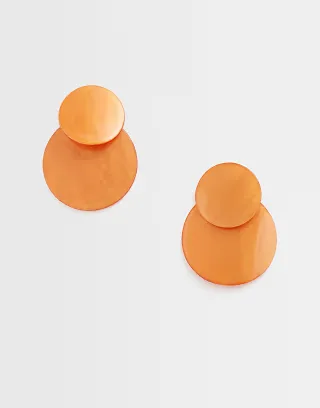 ASOS DESIGN earrings with double drop faux-shell discs in orange